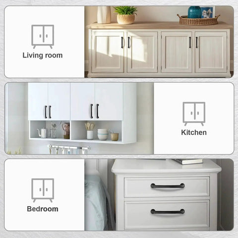 Living room, kitchen, and bedroom cabinets with 5 Inch Hole Centers Black Zinc Alloy Cabinet Handles 10 Pack For Kitchen Drawers