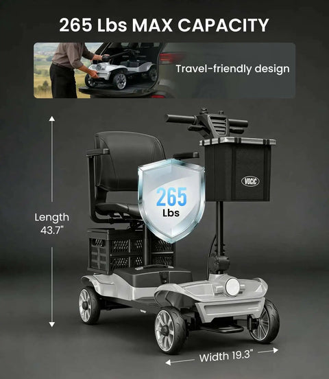 Go-To Long Range Folding Mobility Scooter For Seniors And Adults, 28.5 Mile Electric Power Ride, 265 Lbs Capacity shown folded
