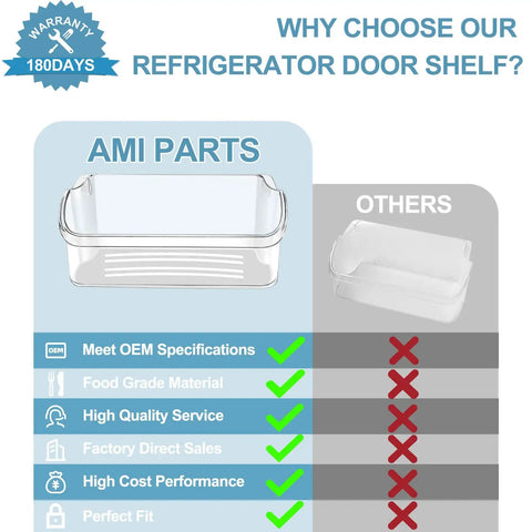 Comparison of 2-Pack Refrigerator Door Bin Shelf Replacement 240324502 with competitors highlighting features and benefits.