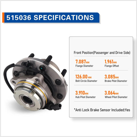 2 Pack Front Wheel Hub Bearing Assembly For 4WD AWD Vehicles ABS Compatible With Cadillac Escalade Chevy Avalanche Express Silverado Tahoe Suburban GMC Savana Yukon Sierra Beefy Heavy Duty Drop In Ready specification details