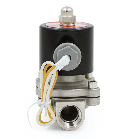 U.S. Solid stainless steel electric solenoid valve, 1/2 inch port, 110VAC with yellow and white leads