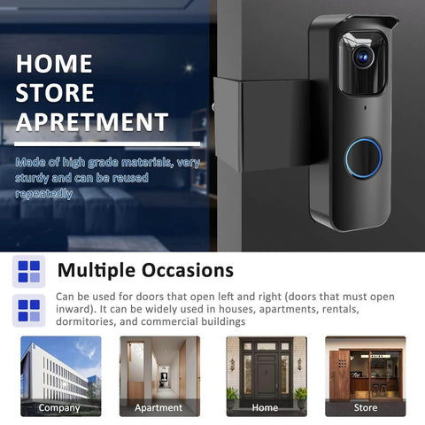 Anti Theft Doorbell Mount No Drill Easy Install Mounting Bracket For Video Doorbell Camera Adjustable Outdoor Cap Peak Weather Shield Sturdy Home Security Mount For House Apartment Office displayed on door