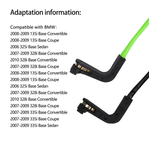 HiSport brake pad wear sensor pair for BMW; front and rear, black housings with green wiring