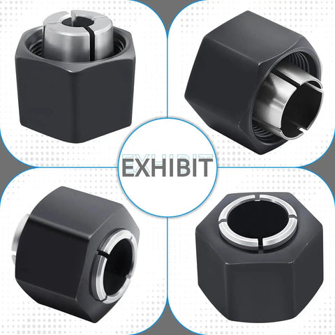 Router Collet Chuck And Nut Set Including One Half Inch And One Quarter Inch Collets Twelve Point Seven Millimeter And Six Point Three Five Millimeter Replacement For Pro Grade Plunge And Fixed Base Routers Fits Wide Range Of Models.