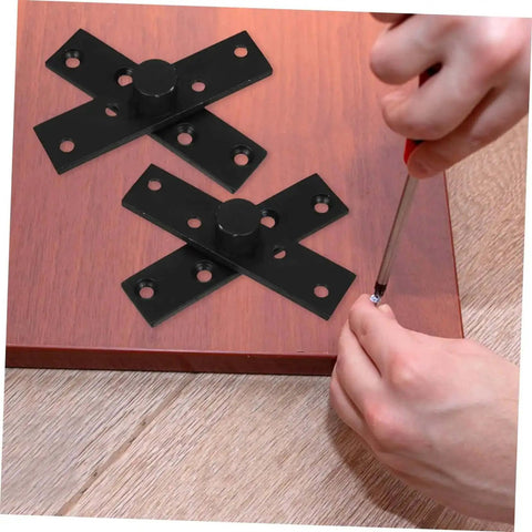Installing Heavy Duty Stainless Steel Pivot Hinges For Hidden Secret Doors on wooden surface, black hardware shown