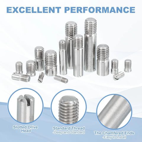 M2 X 10mm Slotted Cylindrical Pin 304 Stainless Steel Dowel External Thread Pin Screw Set, 15 Pieces, for cabinet repair