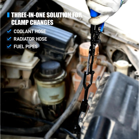 35 Degree Angled Long Hose Clamp Pliers With Locking Mechanism in engine bay, securing clamps in tight spaces and around obstructions.