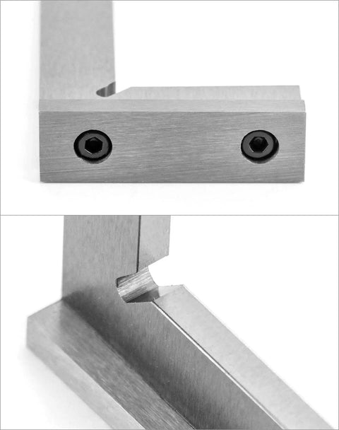 Close-up of Precision Machinist Square For Accurate Layout And Setup, 3 Inch Engineer Square With 90 Degree Right Angle Ruler In Hardened Steel, DIN 875 Grade 1 Precision, True Inside And Outside Angles For Milling Metalworking And Lab Use 75mm By 50mm