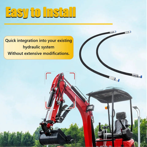 Two black 32-inch hydraulic diverter hoses with M14 ends and 1/4 in fittings for 1–2 ton Chinese mini excavator