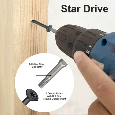 Two Inch Wood Deck Screws Number Eight By Two, 300 Piece Pack, Black Rust Resistant Epoxy Coated Exterior Decking Screws with Torx Star Drive