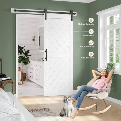 32 By 84 Inch Sliding Barn Door With Hardware Kit And Handle Included, Solid MDF Slab Covered In Waterproof And Scratch Resistant PVC