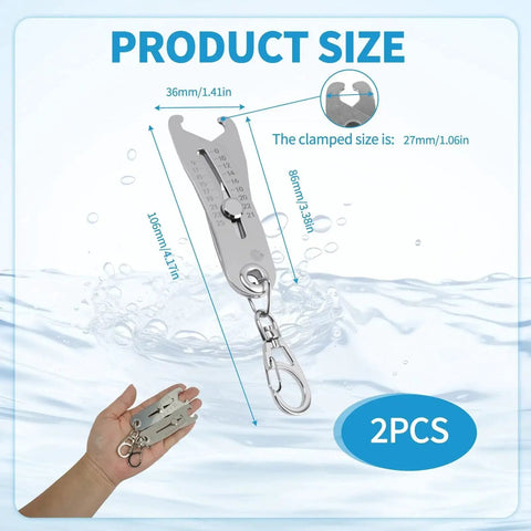 Bolt Size Finder Keychain Set For Quick Thread Identification With Dual Scale Metric And SAE, Pocket Sized Precision Thread Checker Gauge For Nuts And Bolts, Fast Accurate Measurement On The Go Aphohome For Pros And Hobbyists, showing product dimensions and hand holding the keychain.