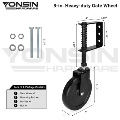 5-Inch Heavy Duty Spring Loaded Gate Caster With 360-Degree Swivel For Wooden Gates And Fences, Anti Sag Gate Kit