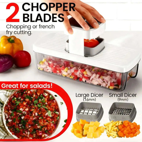 Must Have 8 In 1 Vegetable Chopper And Mandoline Slicer With Container And 8 Blades For Onion Veggie And Fruit Dicing Slicing