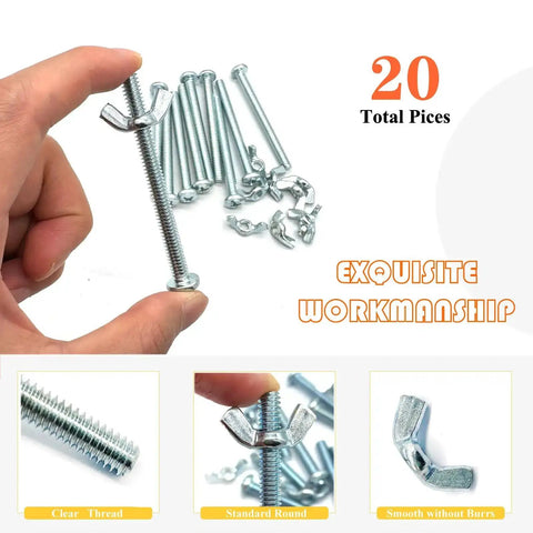 1/4-20 Wing Nuts And 1/4-20 X 3-Inch Phillips Head Machine Screws Kit Zinc Plated Carbon Steel displayed with hand for scale
