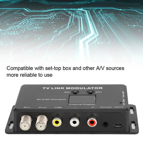 Front view of RF Modulator For UHF TV With Infrared Extender, Channel Display, And AV To RF Converter For Cable TV Systems
