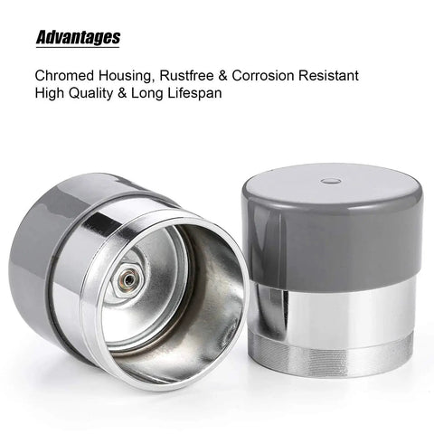 1.98 Inch Bearing Protectors With Chromed Protective Bras For Trailer Wheels, Universal Fit 2 Pack showing chrome housing
