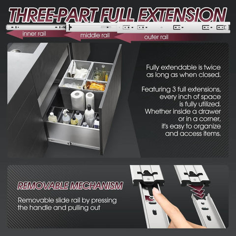 Heavy Duty Drawer Slides 20 Inch Full Extension Ball Bearing Rails Side Mount Cabinet Glides in kitchen setup