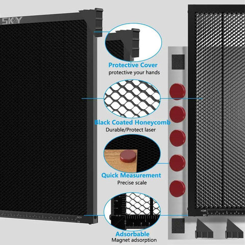 Heat Resistant Black Oxide Coated Honeycomb Laser Bed 400x400mm Open Structure Steel Panel features and details
