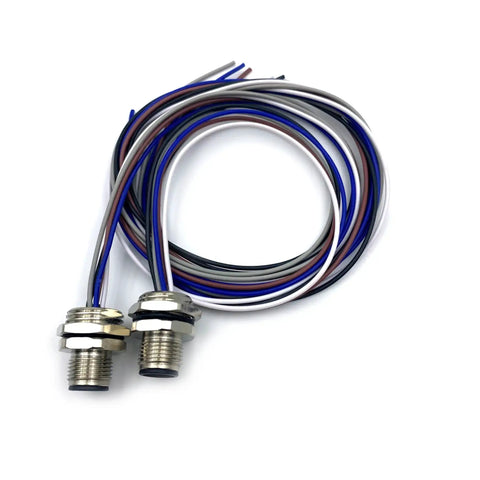 2 Pack M12 5 Pin A Coded Male Connector Cable IP67 Waterproof Back Mount Straight Unshielded Aviation Socket Electrical Cable Sensor Receptacle 125V 4A 0.5 Meter