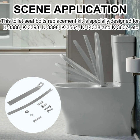 Toilet Seat Anchor Kit Compatible With Models K-3386, K-3393, K-3398, K-3564, K-14338, K-3607 And Similar Seats shown in toilet installation.