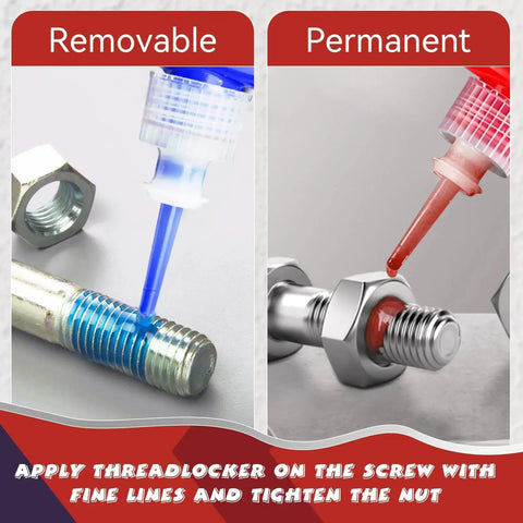 Blue And Red Thread Locker Two Pack For Nuts Bolts And Fasteners Medium And High Strength Prevents Loosening And Leakage On Metal Surfaces