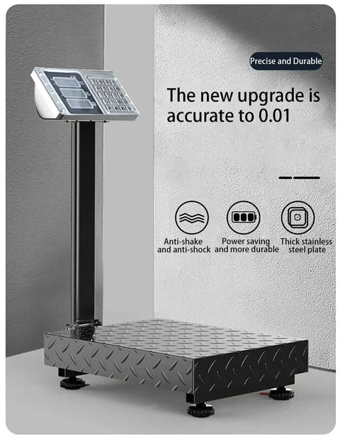 Heavy Duty Digital Postal Scale With 660 Lb Capacity Foldable Platform Stainless Steel Build Dual Sided Display Ideal For Shipping Luggage And Mailing Indoor Outdoor Use Portable Floor Scale For Home Office, side view