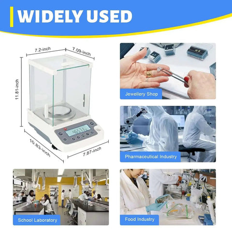Hyper Accurate 0.0001g Analytical Balance With LCD Display 18 Units USB RS232 Interface For Schools And Labs dimensions shown