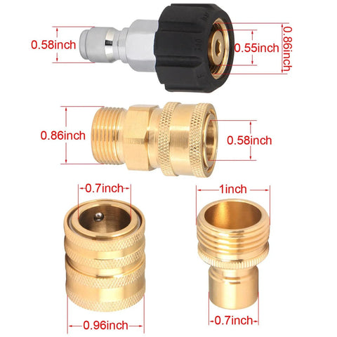 16 Pack Pressure Washer Quick Connect Fittings Kit With M22 To 3/8 And 1/2 Quick Connect Adapters, brass connectors with measurements