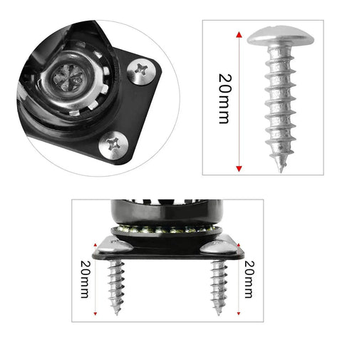 Close-up of 2 Inch Caster Wheels Set Of 4 With 360 Degree Swivel And Brakes, showing mounting plate and screws dimensions.