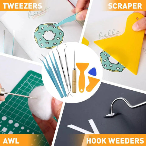 All In One Vinyl Weeding Toolkit For DIY Crafters, 33-Piece Set With Tweezers, Awl, Hook Weeders, and Scraper for Precise Crafting