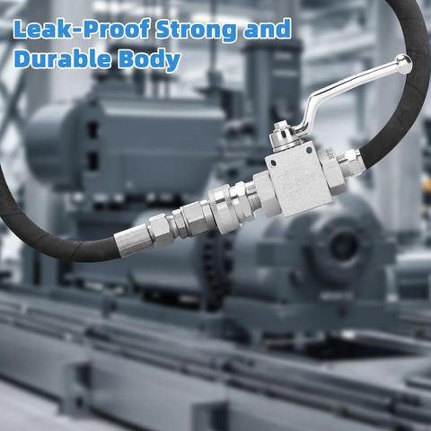 Stainless steel pressure washer ball valve with 3/8 in quick disconnect, close-up view of metal fittings
