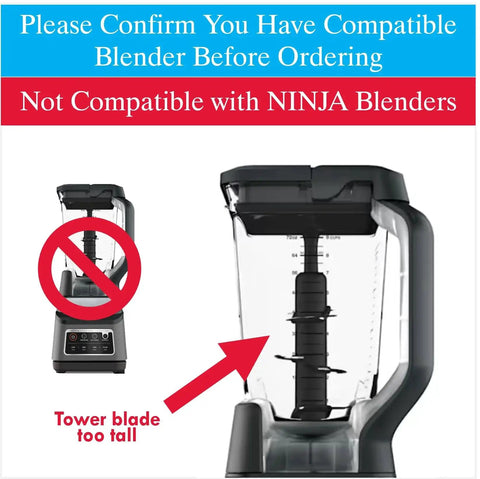 Blend Blaster blender attachment; Vitamix-compatible, clear pitcher with tall blade tower, not compatible with Ninja blenders