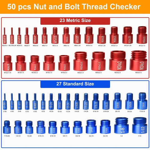 All In One 50 Piece Nut And Bolt Thread Checker Kit With 27 SAE And 23 Metric Sizes Detachable Bolt Size Finder And Nut Identifier