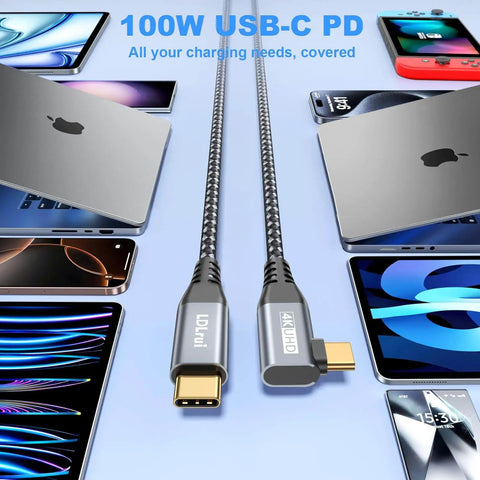 Plug And Play Right Angle USB C Monitor Cable 6ft 2 Pack 4K 60Hz Display With 20Gbps Data Transfer And 100W Charging USB 3.2 Gen2x2