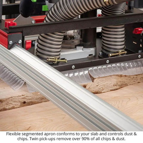 Close-up of Slab Flattening Mill Pro Basic For Wood Slabs Up To 48.5 By 58 Inches No Brainer USA Made Leveling Jig with dust collection