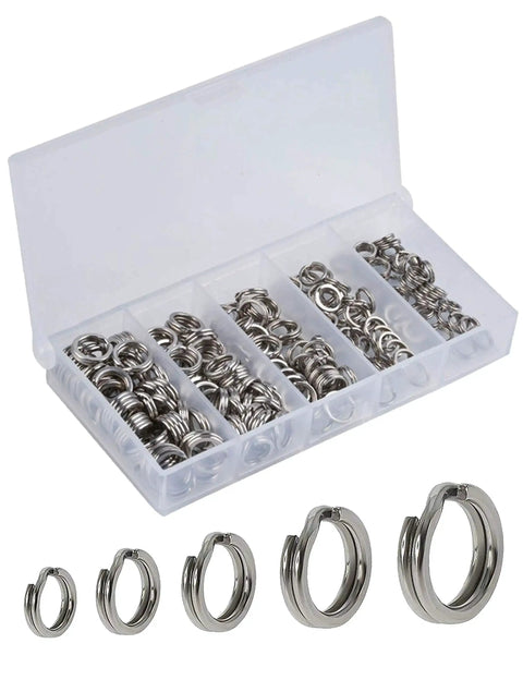 250 Piece Stainless Steel Fishing Split Rings Assortment Kit, Double Flat Wire Snap Ring Lure Tackle Connectors, Sizes 9 To 5