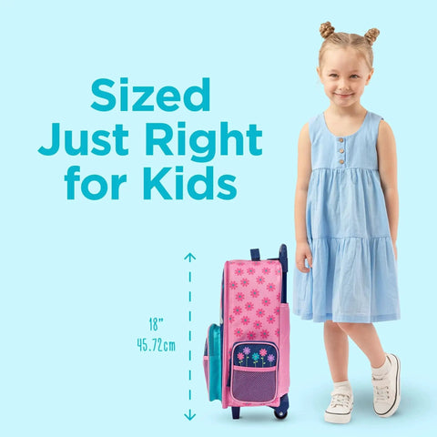 Kids rolling luggage for travel and sleepovers with durable wheels lightweight carry on suitcase for toddlers and preschoolers