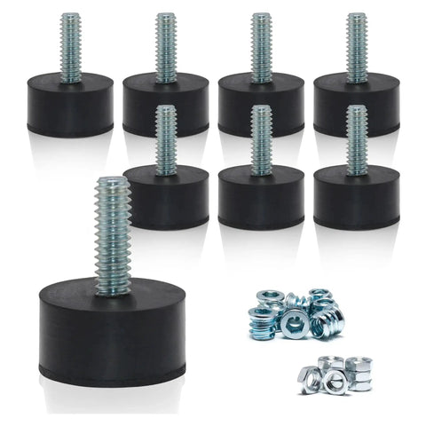 1/4-20 Rubber Adjustable Furniture Levelers, Eight Pack Leveling Feet Screws for Threaded Furniture Legs, Screw On Glide