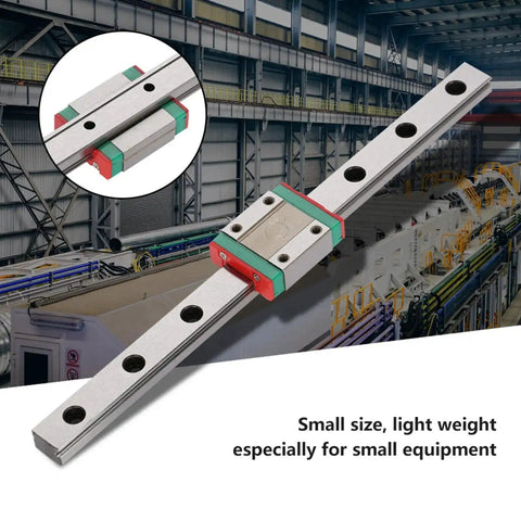 Small But Mighty Miniature Linear Rail Guide 12mm Wide With Slide Block 4 Point Contact For CNC, shown on industrial background