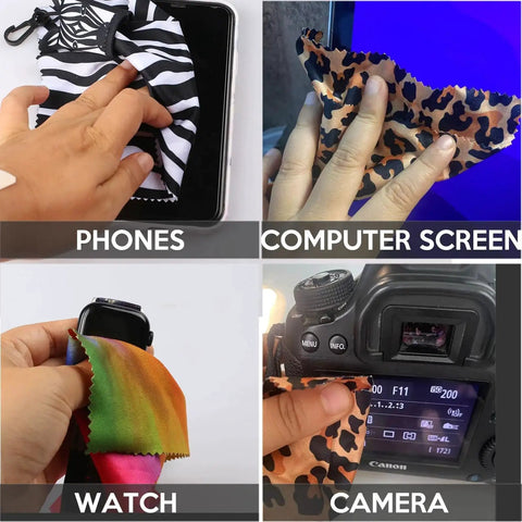 Animal Print Double Sided Microfiber Glasses Cloths Keychain Set 4 Pieces cleaning phone, screen, watch, camera