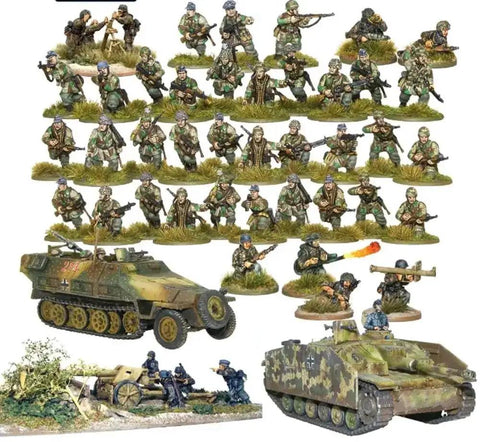 Fallschirmjager German Starter Army For Bolt Action 28mm WWII Tabletop Miniatures Includes 36 Infantry Battle Ready Plastic StuG III Ausf G SdKfz 251 Ausf D Half Track And Panzerschreck Team