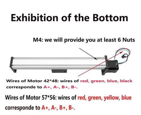 Exhibition of the bottom view of 1200mm Travel Ball Screw Linear Guide Slide with RM1610 SFU1610 and Nema 17 Stepper.