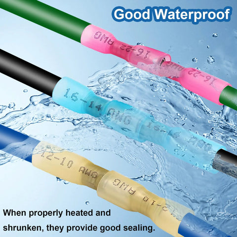 Heat shrink bullet connectors kit, 110 pcs, 22-10 AWG, waterproof, assorted colors, male/female terminals
