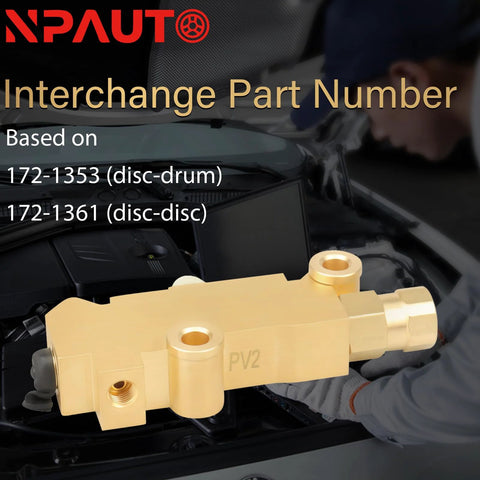PV2 brake proportioning valve, brass, NP Auto; for disc-front drum-rear brakes, GM/Ford/Chevy fit
