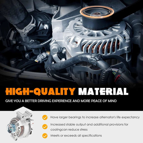 95A High Output Alternator Fits Ranger F150 Explorer Econoline Wagon Mazda B2300 B2500 B3000 B4000 Mercury Tracer 1995-1998 12V 95 Amp CW Rotation Includes S6 Pulley Replaces 1F20-18-300A 207750 7750 3342620A installed in vehicle engine.