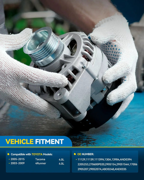 High Output 12V 130Amp Alternator For Toyota 4Runner 2003 2009 4.0L And Tacoma 2005 2015 4.0L Replace 11139N with glove-held view