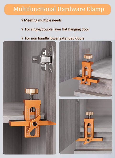 One Hand Cabinet Door Mounting Jig With 10mm Door Latch Drilling Bit Aluminum Alloy Clamp for easy hinge installation on cabinets