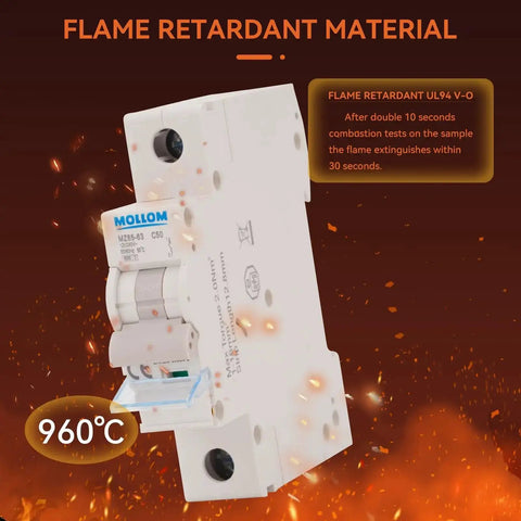 1 Pole 110-240V 6A Miniature Circuit Breaker with Thermal Magnetic Trip, 6KA Breaking Capacity, C Curve, flame retardant material