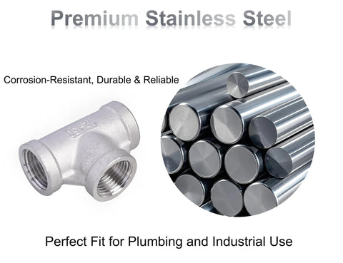 TL TOOLEGIN 1/2 in NPT Tee, 304 stainless steel female pipe fitting, 3-way, pack of 2